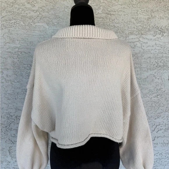 Zara Creme Cropped Knit Button-Up Women's Sweater - Picture 7 of 8